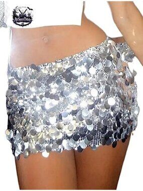 Sequin Mini Skirt Bodycon Stretchy Pull On Party Glitter Skirt